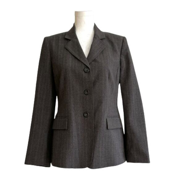 Evan Picone Suit Blazer Gray Pinstripe Faux Flap Pockets Blazer Jacket Size 6 - Picture 12 of 13